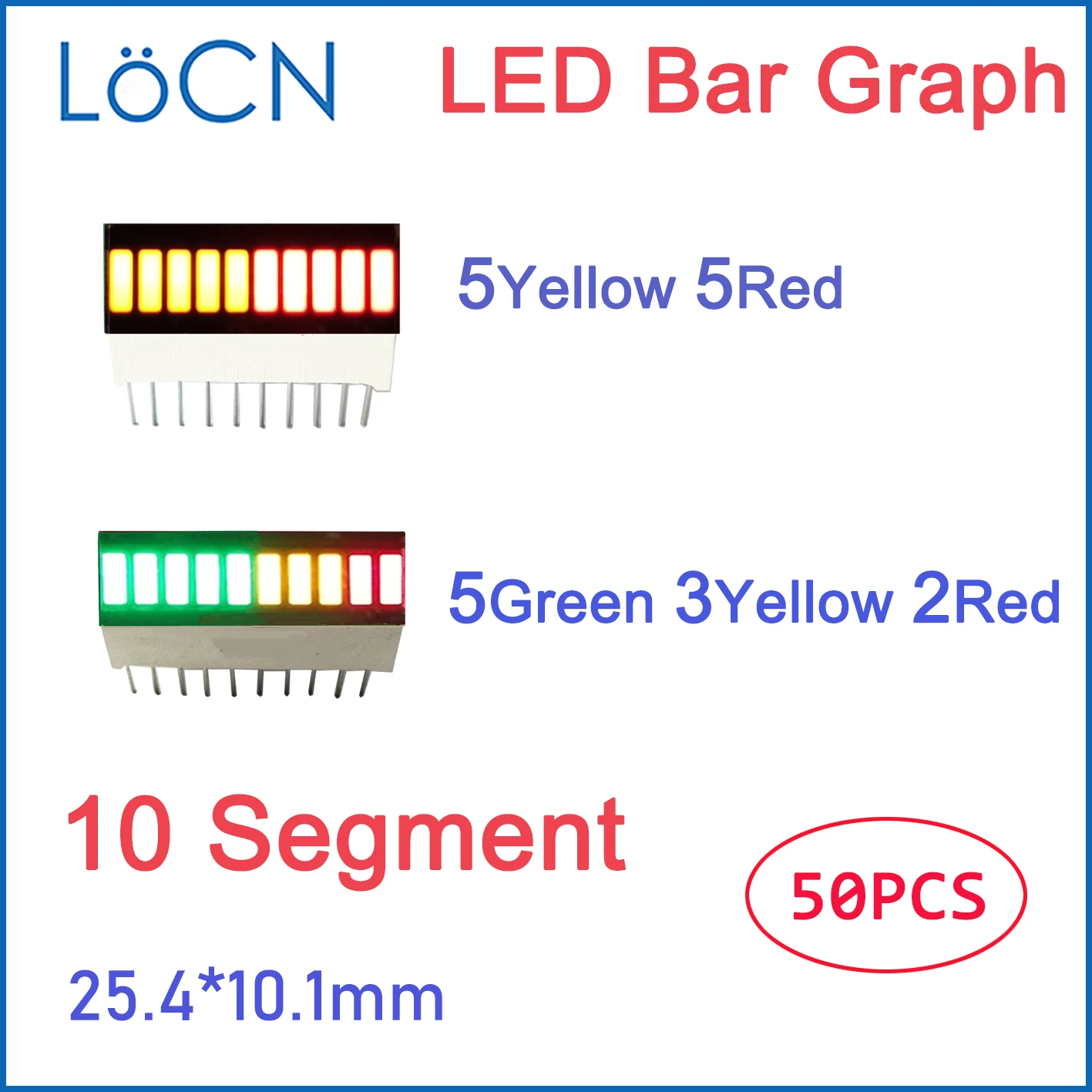 LED Display Bar graph Light 10 segment RED YELLOW GREEN Bargraph multi color 5 yellow 5 red module digital tube strip 50pcs