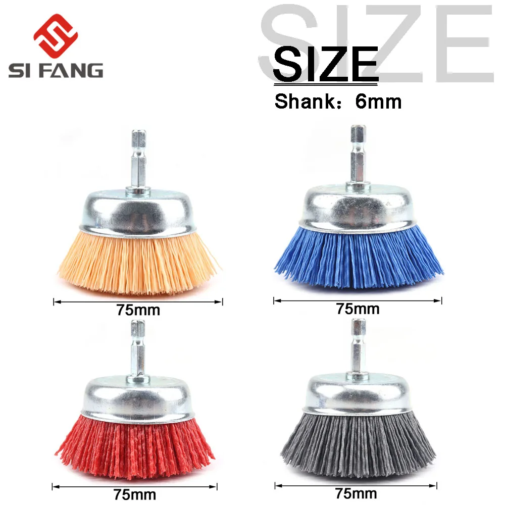 75MM Nylon Tasse Pinsel Schleif Draht Rad Pinsel Für Bohrer Dreh Werkzeug Holz Polieren Entgraten 6mm Schaft Mit 80-240Grit – Detail 5