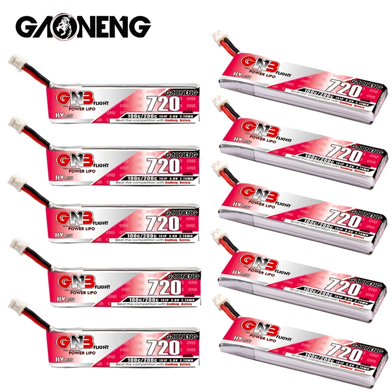 1/3/5/10Pcs GAONENG GNB HV Lipo Battery 1S 3.8V 720mah 100C/200C PH2.00 plug for Quadcopter FPV Drone Tinywhoop Frame RC Drone