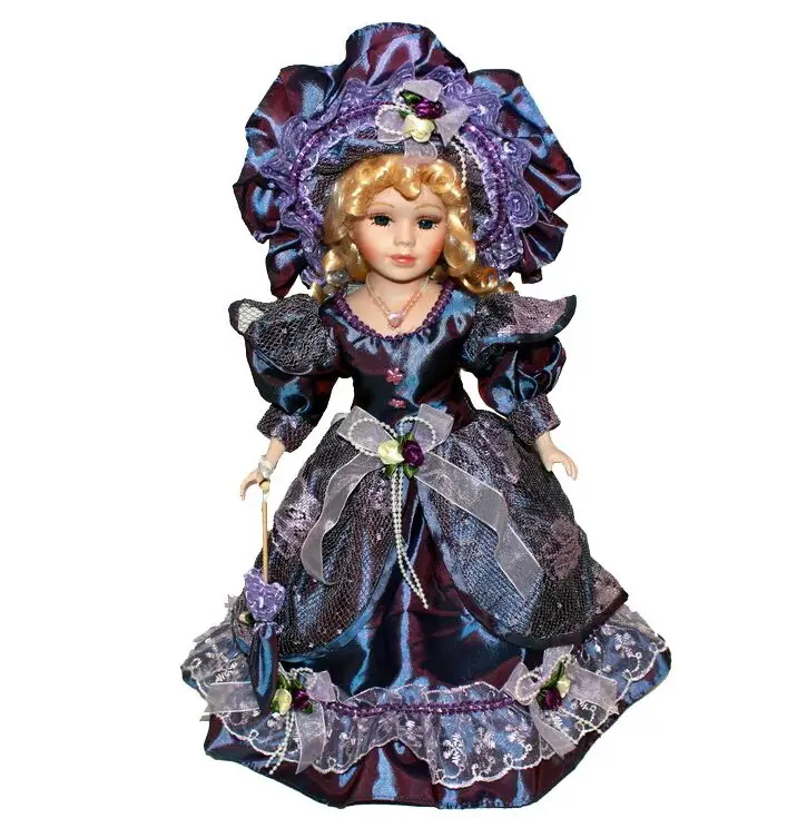 40cm Bright purple dress rural Field Village porcelain Leisur girl European ceramic doll style home decoration Christmas gifts