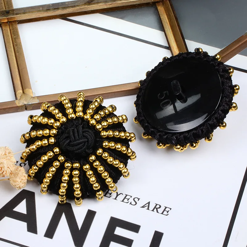 1pcs Fashion Round Weaving Thread Millet Bead Buttons DIY Coat Bead Buckle Gold Thread Bag Clothing Decoration Buttons