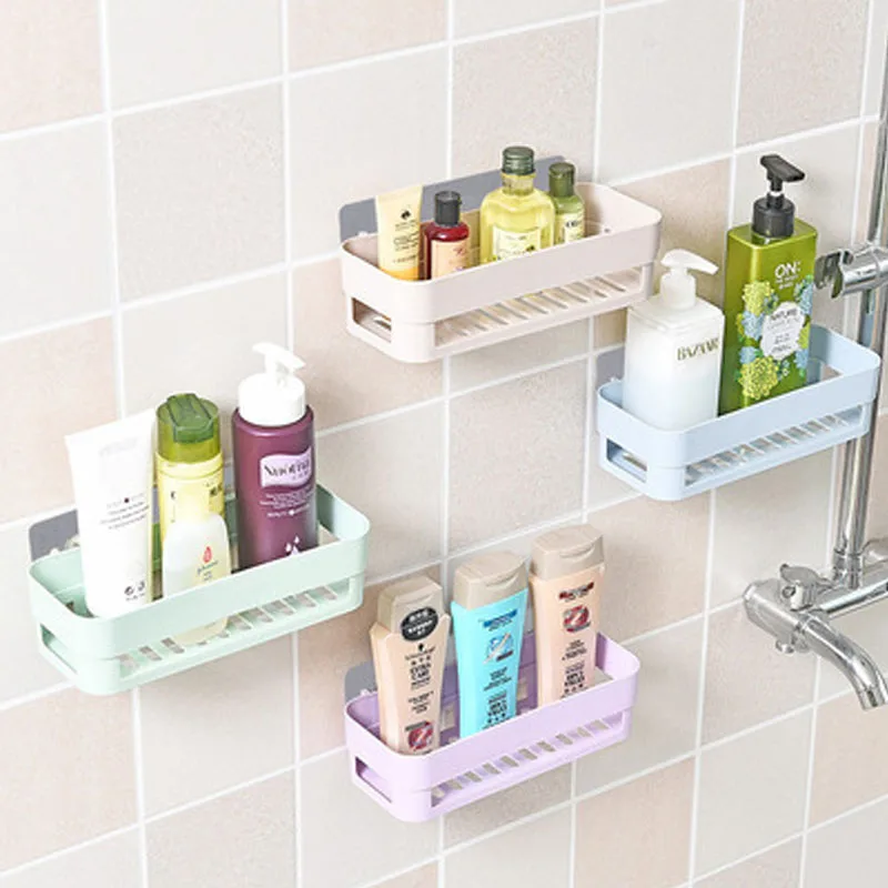 Muur Gemonteerde Plank Shampoo En Douchegel Plastic Toiletartikelen Magazijnstelling Afvoer Rack Bespaar Ruimte Badkamer Levert Opbergdoos