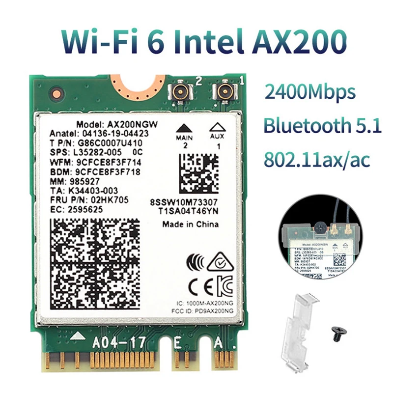 Intel Ax200 Wifi 6 M 2 2.4G/5G Bluetooth 5.0 802 Desktop Kit. Ax200ngw Kartu Nirkabel Adaptor Antena 11ax/Ac 3000Mbps Dual