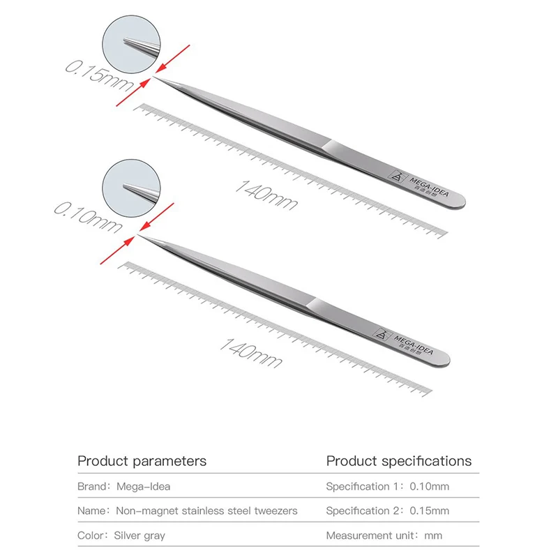 Qianli-Pinzas de alambre volador de precisión, 0,15mm, 0,1mm, pinzas de acero inoxidable no magnéticas para herramientas de reparación Mirco IC