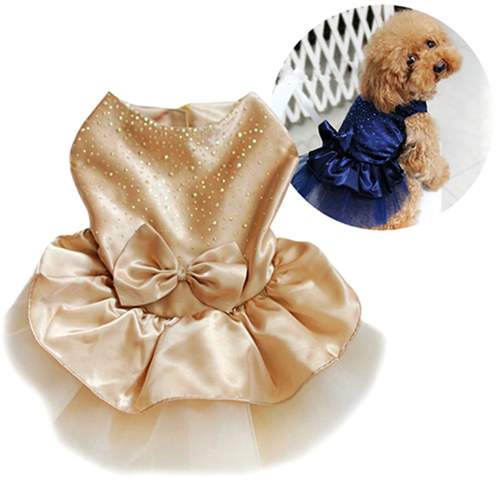 Cute Small Dogs Summer Dresses Luxury Pet Puppy Bowknot Gauze Skirt Sequin Princess Clothes Apparel for Chihuahua Dog Supplies