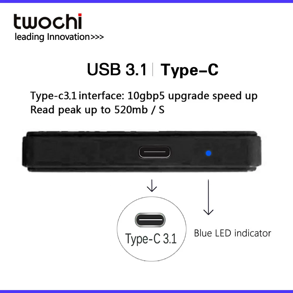 TWOCHI ''2TB Super External Hard Drive Disk Type-c3.1 HDD PC, Mac,Tablet, Xbox, PS4, PS5, TV   HD External Disk USB Flash Drive