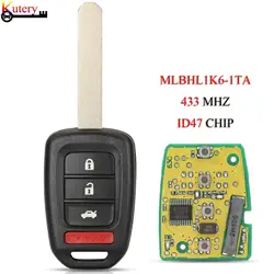 jingyuqin MLBHL1K6-1TA Remote Smart Car Key For Honda Accord Civic City Fit CRV HRV Jazz Vezel 4Buttons 434Mhz ID47 Chip