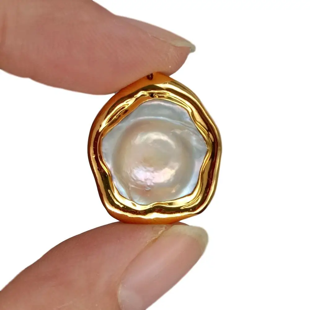 10 PCS Cultured White Keshi Pearl Flower Shape Beads Metal Bezel Connector