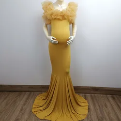 Vestido de fiesta de noche para mujer, traje de maternidad de tubo de busto de tul Floral, largo y elástico, traje de fotografía para el embarazo