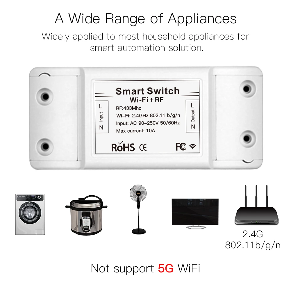 Wifi RF 433 Mhz Light Switch DIY Module For Wireless Remote Control Automation Relay Smart Life Tuya App With Alexa Google Home