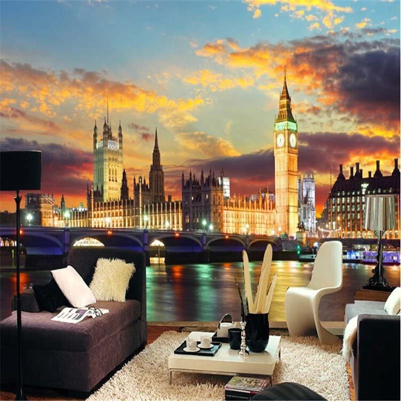 wellyu Custom large-scale mural 3d wallpaper European architecture bar London capital night bedroom background wallpaper