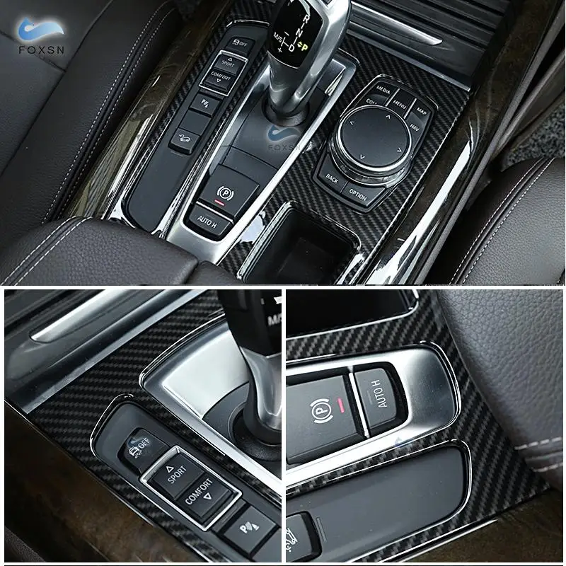 

For BMW X5 F15 2014 2015 2016 2017 ABS Chrome / Carbon Fiber Texture Center Console Gear Shift Panel Cover Trim