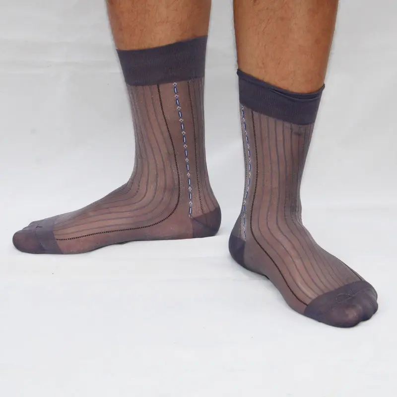 High Quality Men\'s Sheer Silky Soft Nylon Socks Transparent Mesh Summer Male Sock Elite Business Black Navy Gray Formal Sock