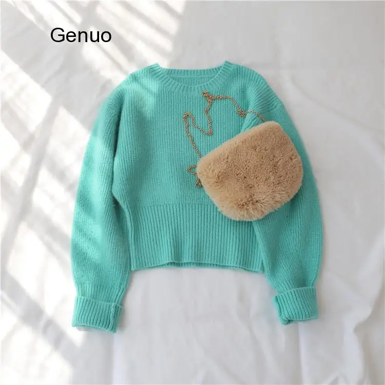 New 2021 Spring Women\'s Sweater Pullovers Warm Minimalist Korean Short Elegant Solid Sweet Lady Jumpers