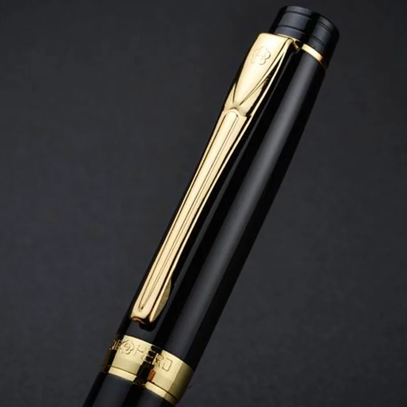 luxury High quality brand HERO 3802 gift Fountain Pen BLACK GOLDEN Retro Office supplies package nib elegante men ink pens