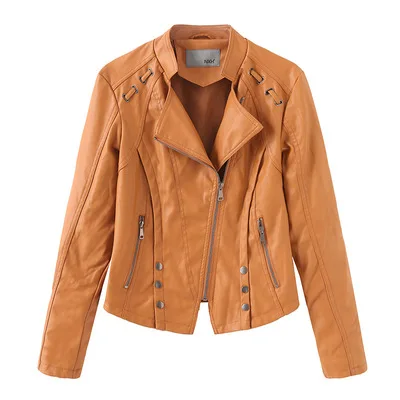 Loose Fit Big Size Asymmetrical Pu Leather Jacket New Lapel Long Sleeve Women Coat Fashion Spring Autumn 2021