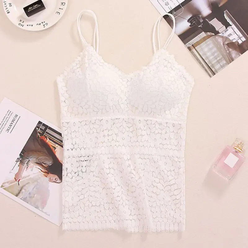 Solid Lace Bra Padded Wire Free Bra Can Be Worn Outside Floral Openwork Non-adjusted Straps Vest One Size Bras Hot Hot