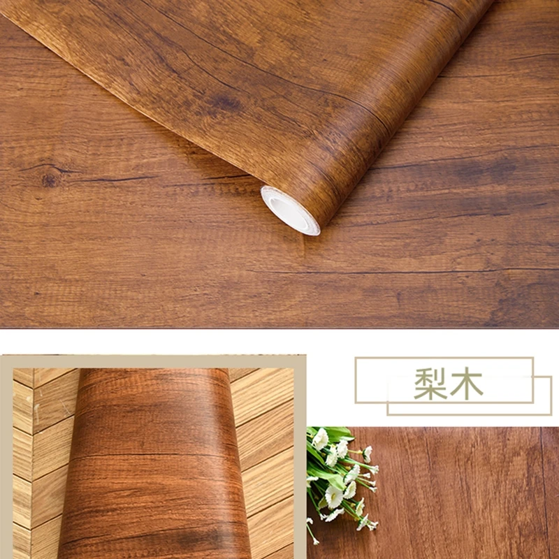 Wood Stripe Vinyl DIY Self Adhesive Waterproof PVC Wallpaper Renovation Cabinets Furniture Wall Sticker Home Decor Sticky Papers