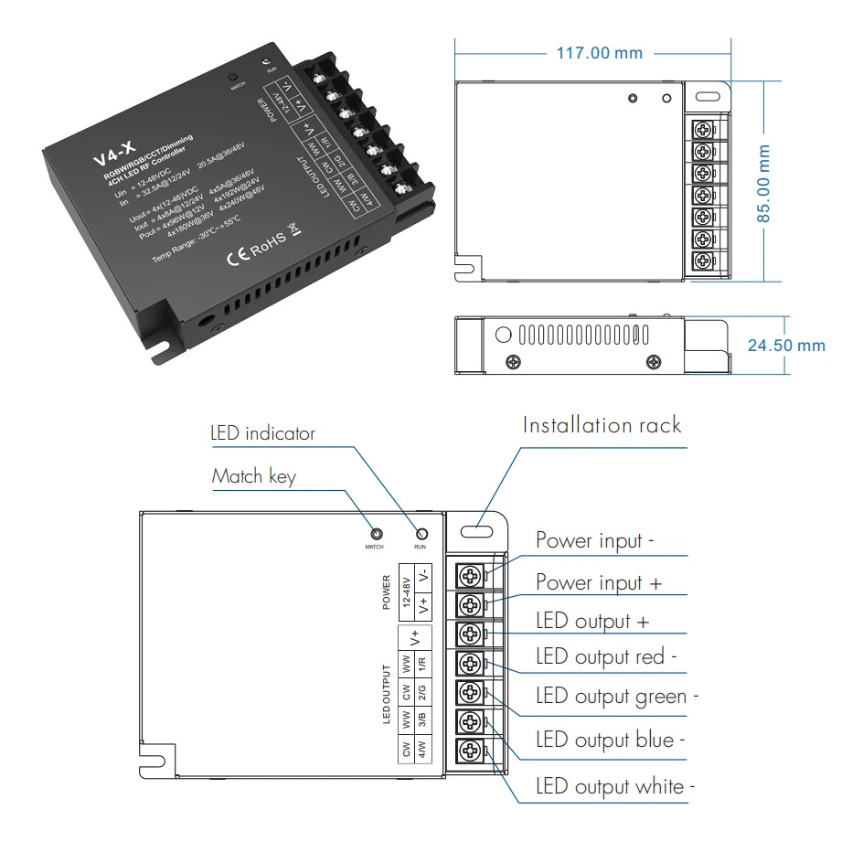 Imagem -03 - Controlador de Led de Alta Potência Canais Rgbw Rgb com Regulador de Intensidade 2.4g sem Fio 12v 24v 36v 5a 15a