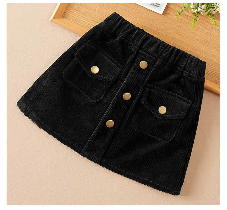 Fashion Kids Skirt School Girls Corduroy Skirt Button Design Pockets Korean Kids Clothes Teenager Children\'s Clothes Girl Skirts