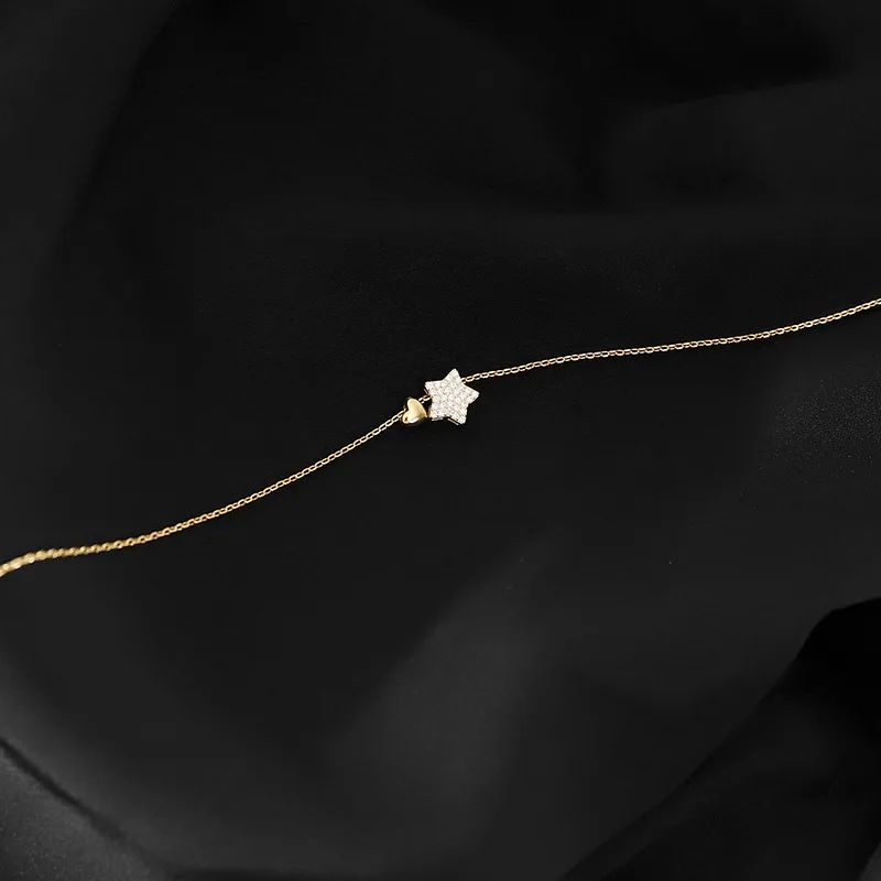 Birthday Gift 925 Sterling Silver Cute Shiny Star Collar Pendant Flashing Diamond Necklace Woman Charm Jewelry Wedding Party Gif