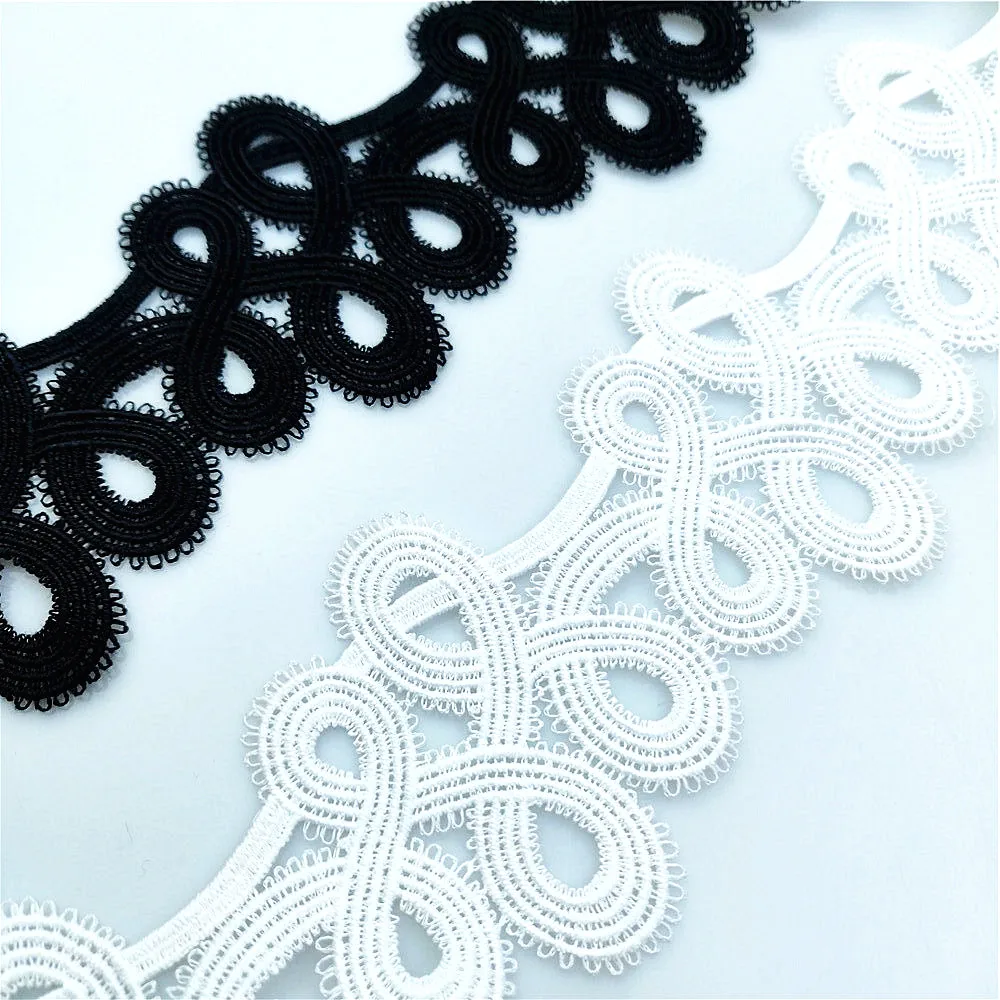 1 Meter Luxury White and Black Embroidered Lace 6.5CM Width Sewing Lace for Collar Ribbon Trim Women Dress DIY Sewing Supplies