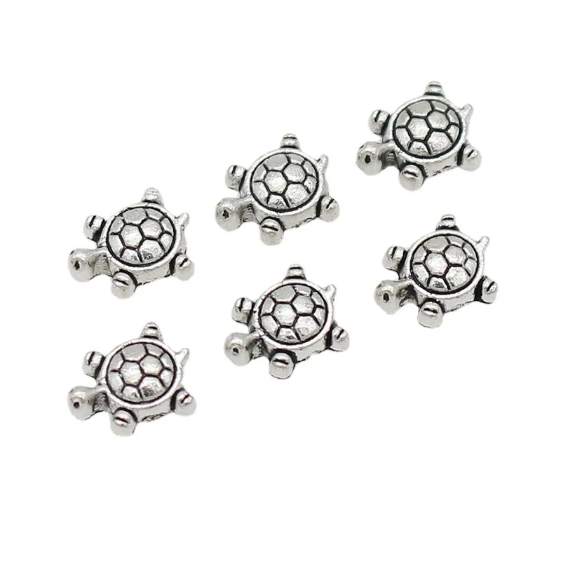 50pcs/lot Retro Antique Silver Small Turtles Loose Beads Cute Animals Zinc Alloy Decoration Charm Spacer Beads DIY Jewelry Make