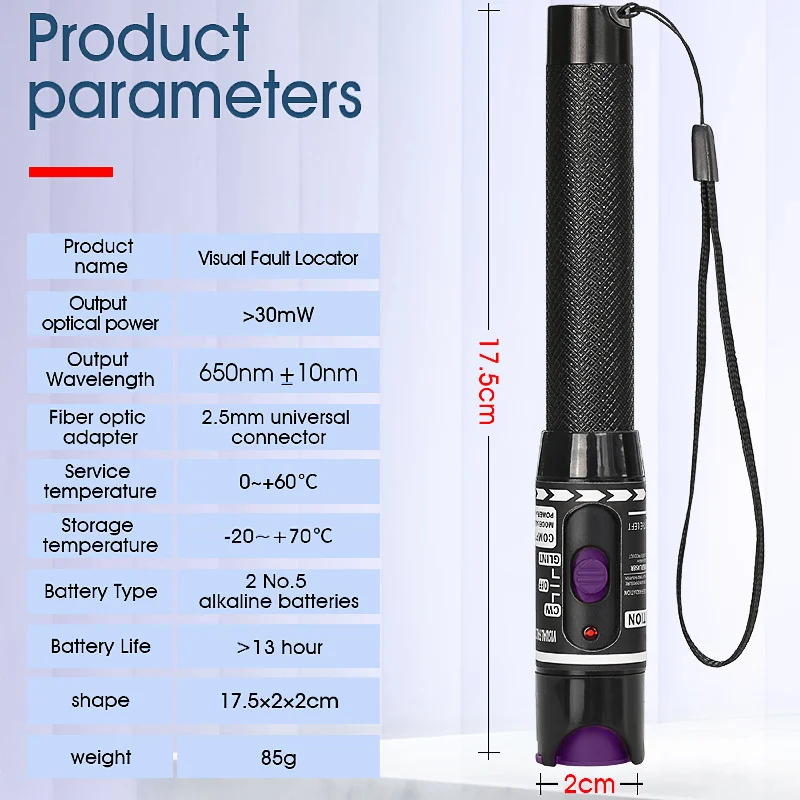 2021 New Design Red Laser Pen 50mW VFL Visual Fault Locator Fiber Optic Cable Tester 10-50Km Range AUA H50 5KM ~ 10/20/30/50MW