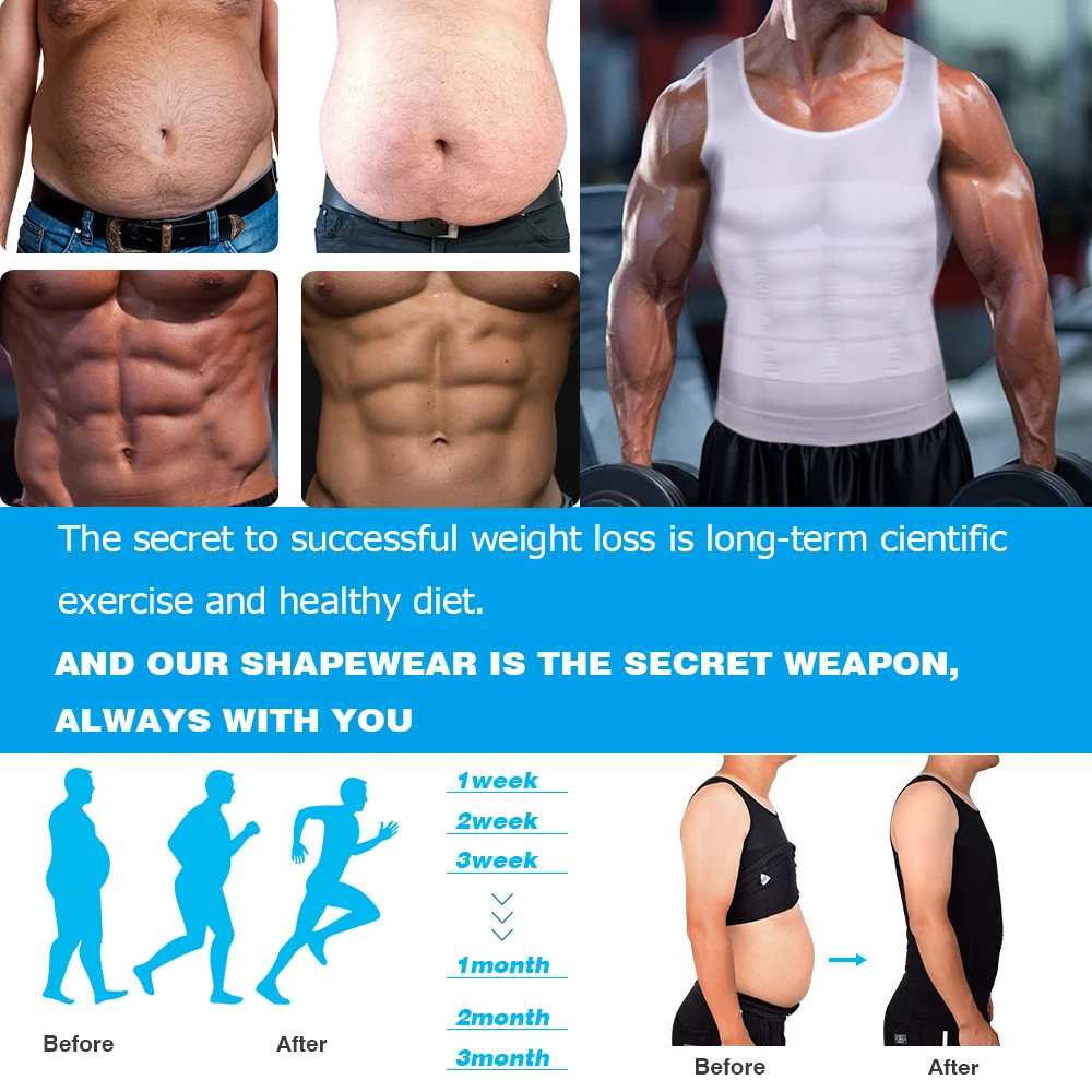 Men's Chest Compression Tank Top Slimming Body Shaper Vest Shirts Abs Abdomen Slim Undershirts Gym Weight Loss Workout Clothing