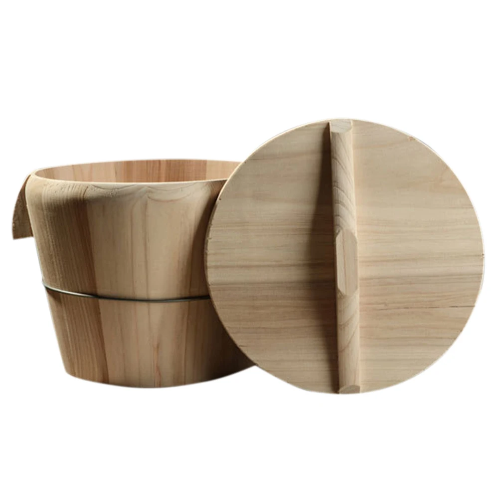 

Natural Wooden Kitchen Tool Portable Lid Steaming Rice Bucket Steamed Rice Barrel Canteen Restaurant Steamer Fir Rice Bucket