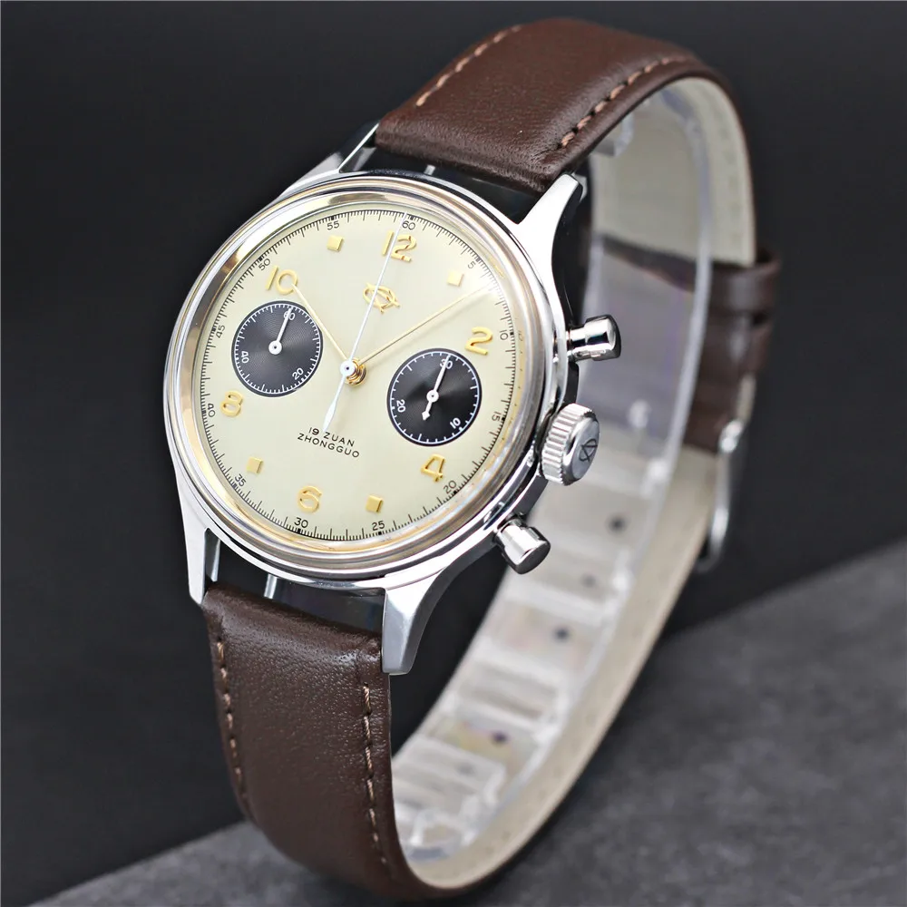 1963 Men\'s Chronograph Watch Original ST1901 Manual Winding Movement Male Clock 38mm Acrylic Pilot Sapphire Mechanical Watch