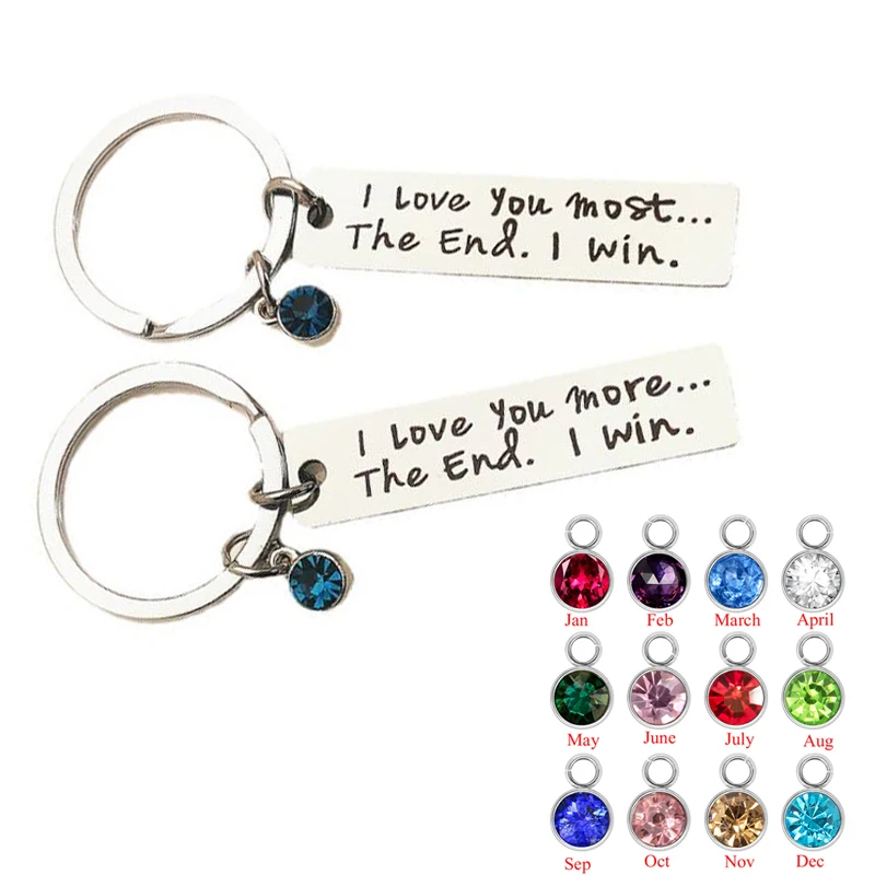 Couple Keychain I Love You with Birthstone Charms Keychain for Boyfriend Girlfriend Husband Wife Keychain Gifts for Him Her