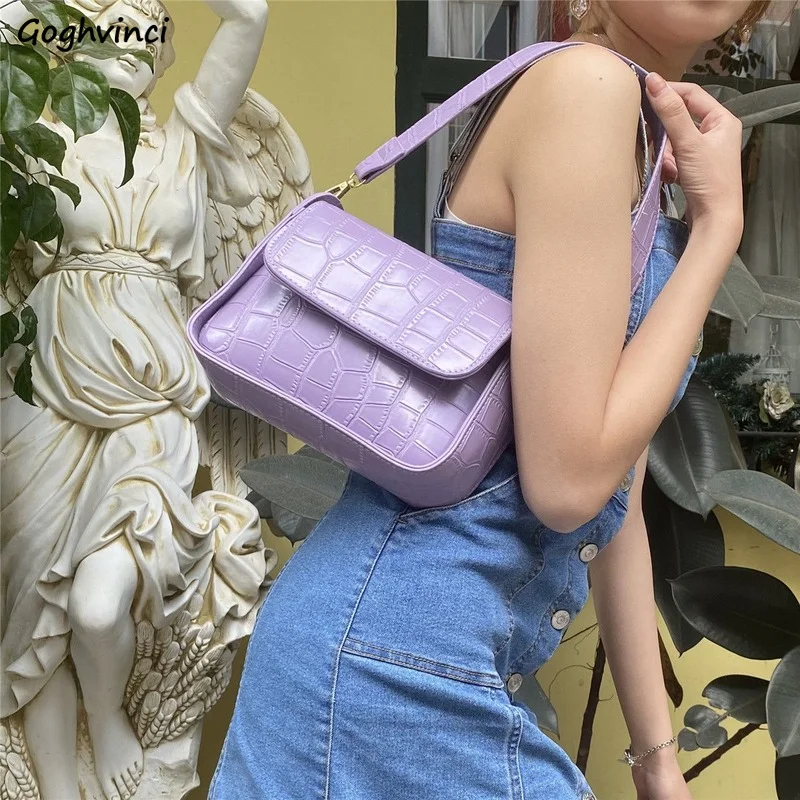 Shoulder Bags Women Purple Luxury Designer Underarm Ladies Elegant Fashion Streetwear PU Leather Crocodile Pattern Handbags Chic