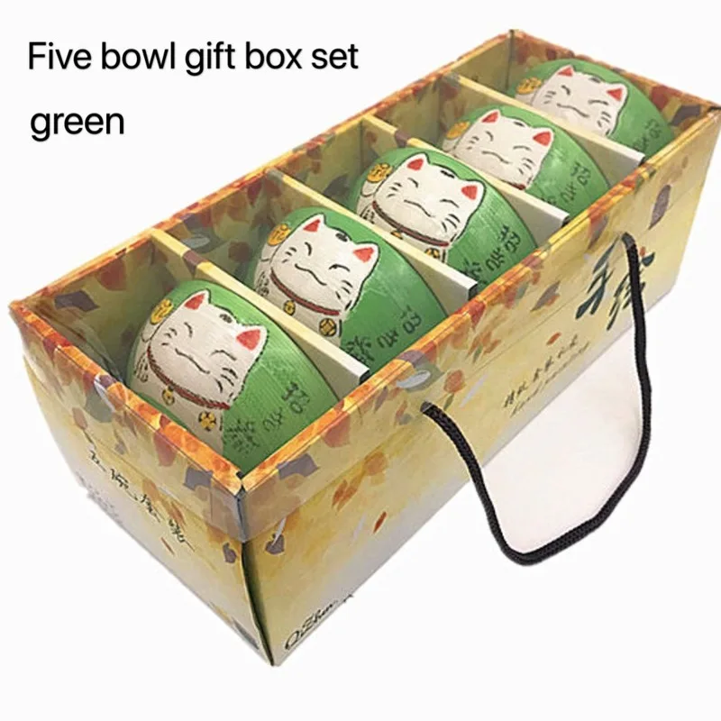 4.5-inch Japanese-style Cartoon Colorful Lucky Cat Ceramic Bowl 5 Into Gift Boxed Kitchen Home Gift Chinese Style Tableware