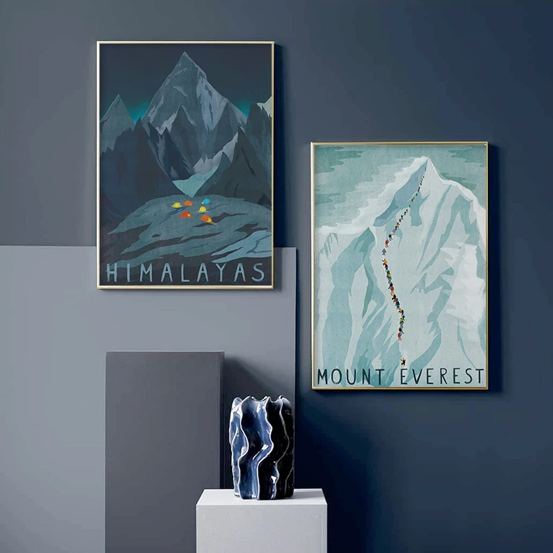 Vintage Travel Posters and Prints Mount Everest Himalayas Wall Art Pictures Decorative paintings for Hiker Gift Home Decor