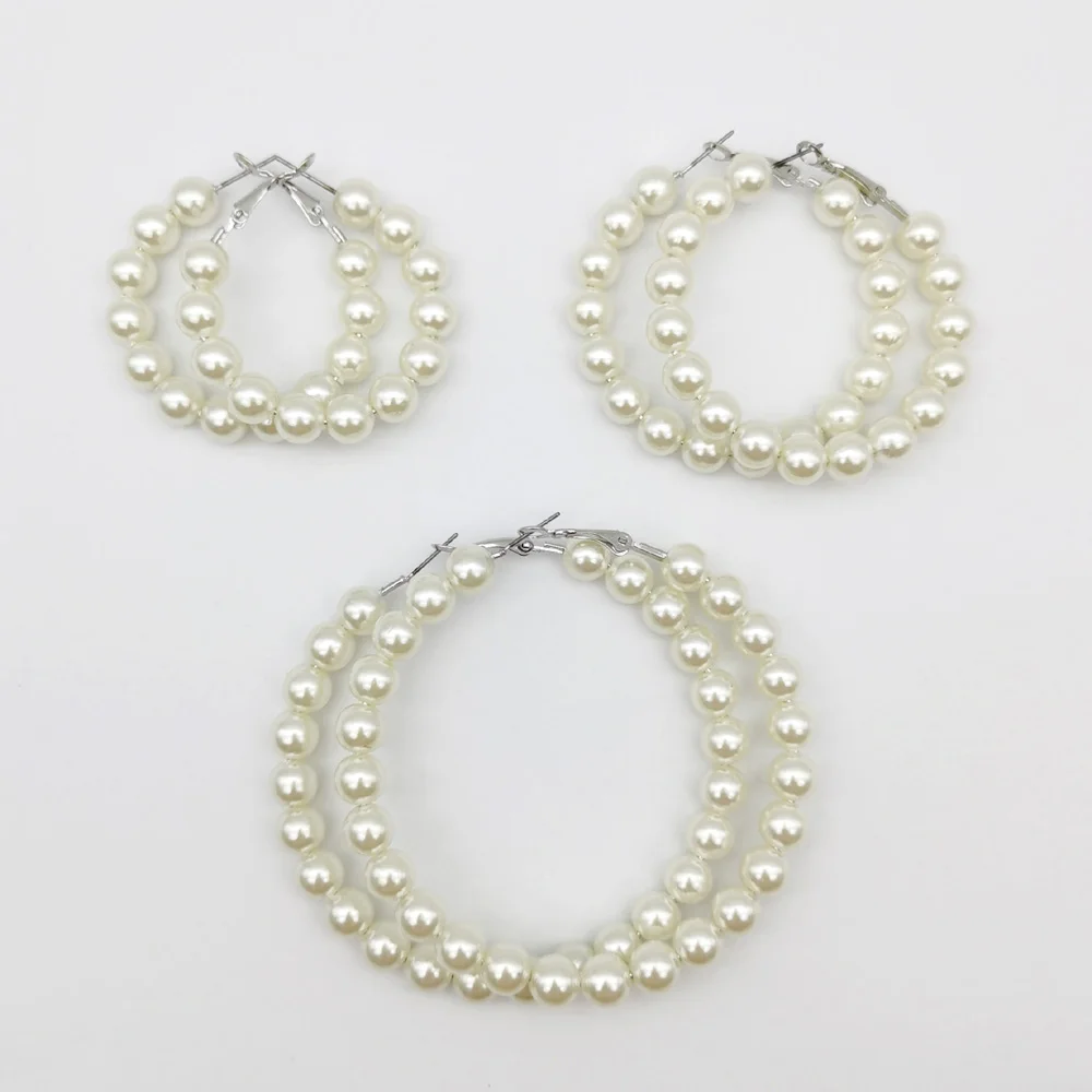 Women Elegant White Pearl Round Circle Hoop Earring Oversize Pearl Geometric Ear Rings Fashion Jewelry