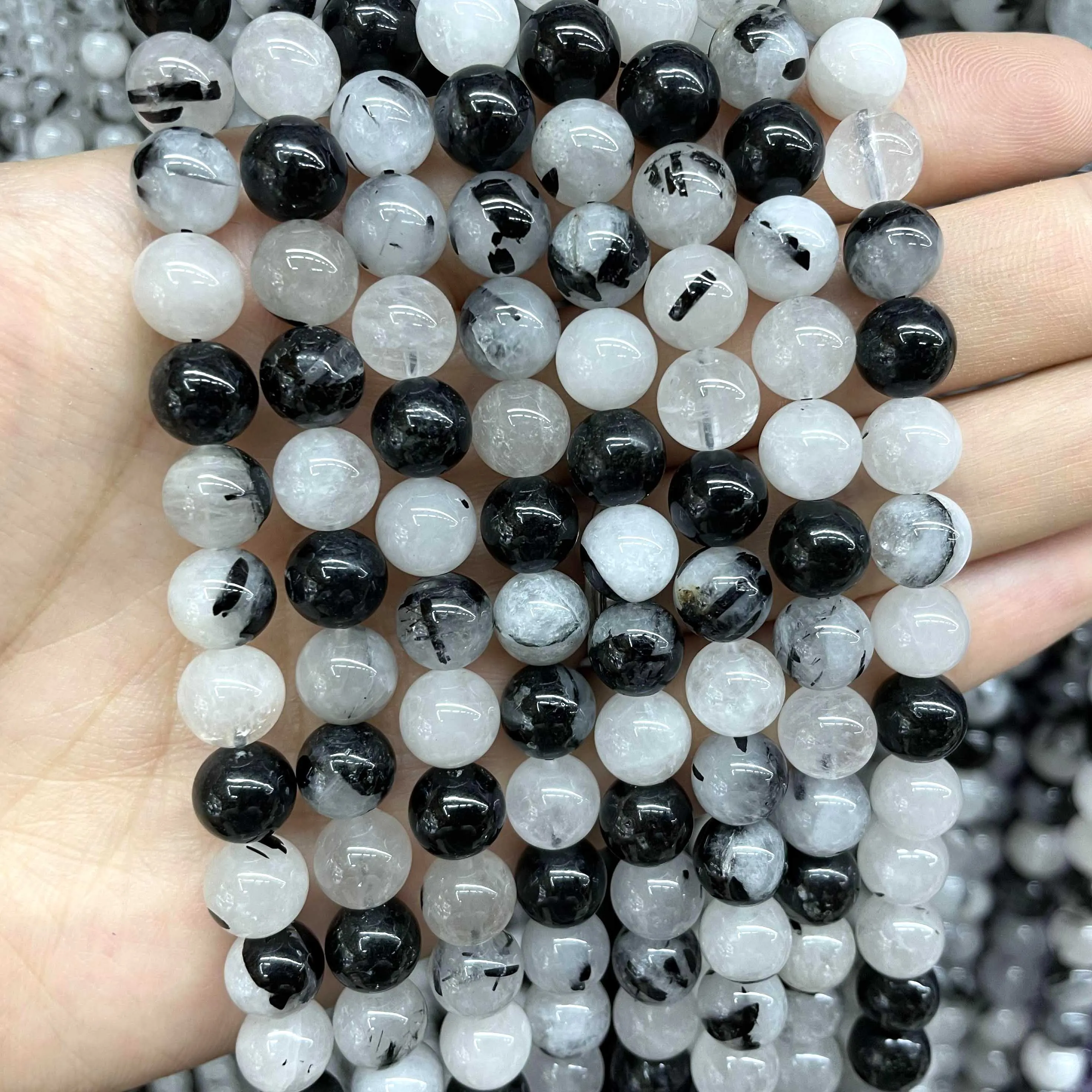 Natural Black Rutilated Quartz Stone Round Loose Spacer Beads For Jewelry Making DIY Handmade Bracelets Necklace 4/6/8/10/12mm