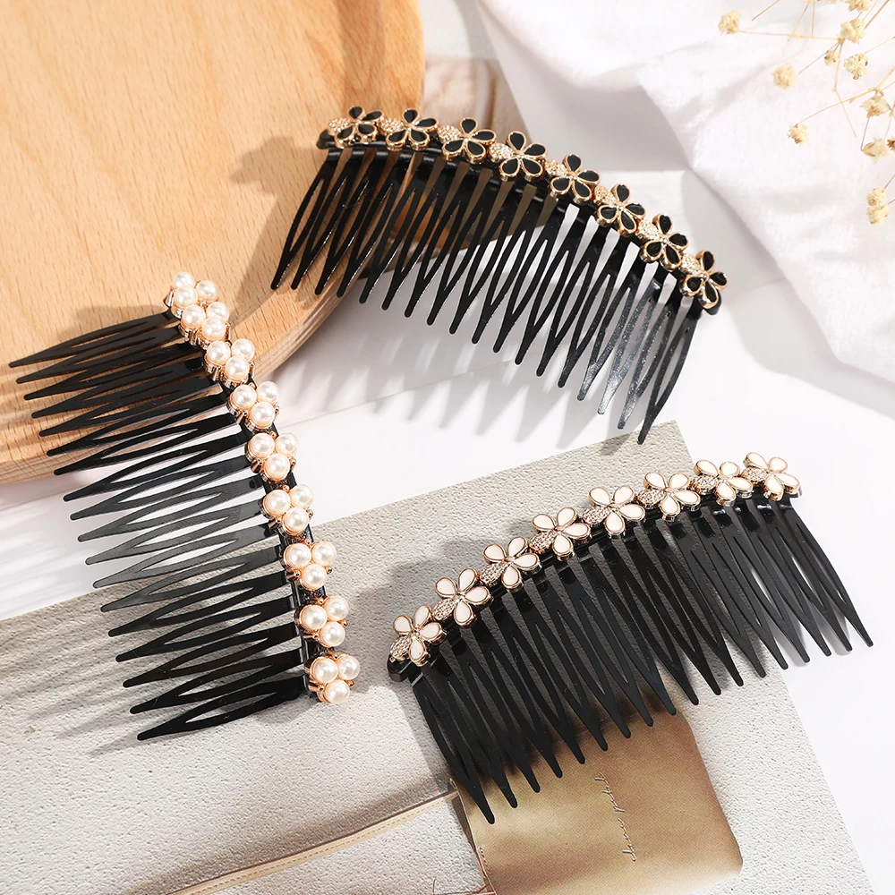 Haimeikang Fashion Ponytail Clip Hair Combs Women Rhinestone Pearl Barrettes New Hair Maker Bun Hair Accessories Hairpins