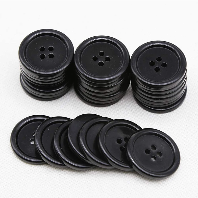 1 Inch Resin Black and White Buttons 25mm Sewing Flatback Button Black Colored Pack of 50