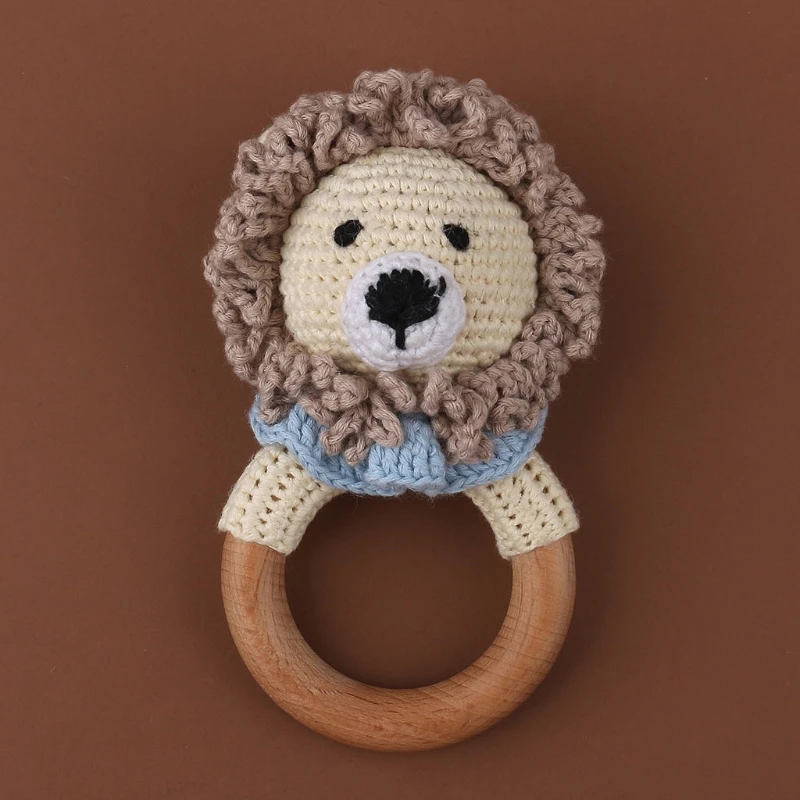 BPA Free Wooden Baby Teether Handmade Crochet Deer Rattle Toys Rodent Soother Teething Ring Toys Newborn Mobile Pram Crib Toy