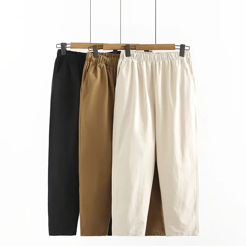 Pantalones de talla grande para mujer, XL-4XL de algodón con cintura elástica, versión agrandada, informales, para otoño