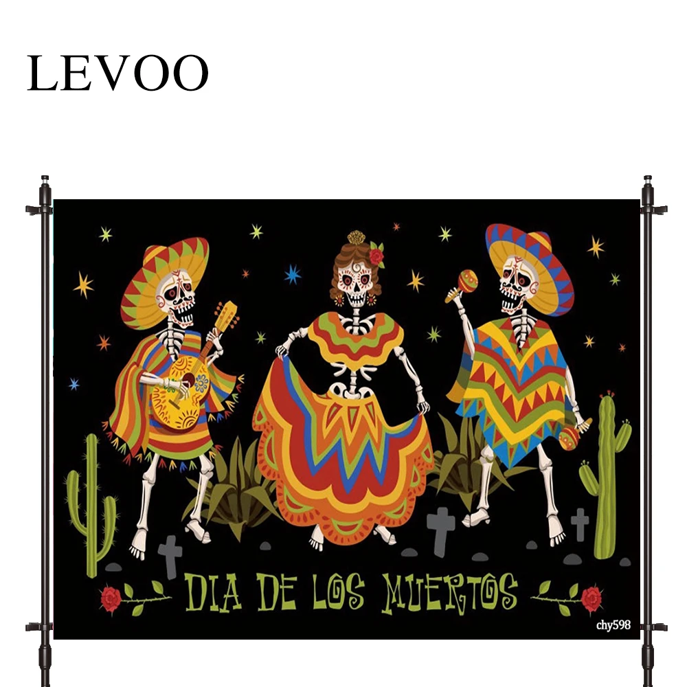 

LEVOO Photography Backdrop Mexico Day Of The Dead Gorgeous Prom Backdrop Photocall Photobooth Studio Shoot Fabric