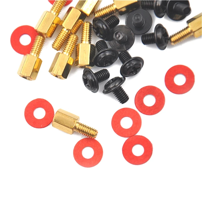 ( 20x Screw+20x Motherboard Riser +20x Washer) 6.5mm 6-32-M3 Computer Golden Motherboard Riser+Screws + Red Washers M5TB