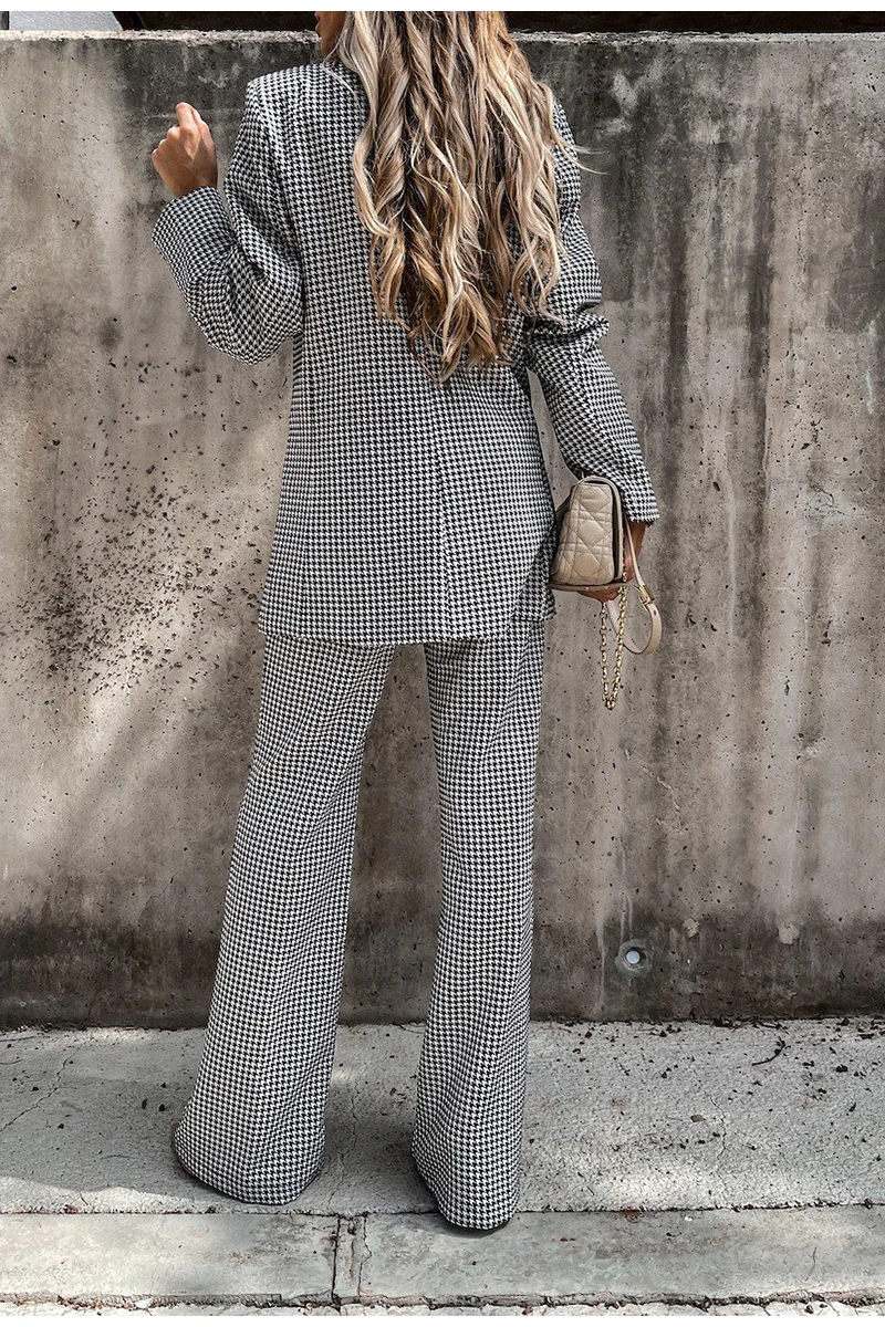 Classic Plaid Women Suits Pocket Custom Made Check Blazer 2 Pieces Set (Jacket+Pants) Fashion Streetwear Daily Coat