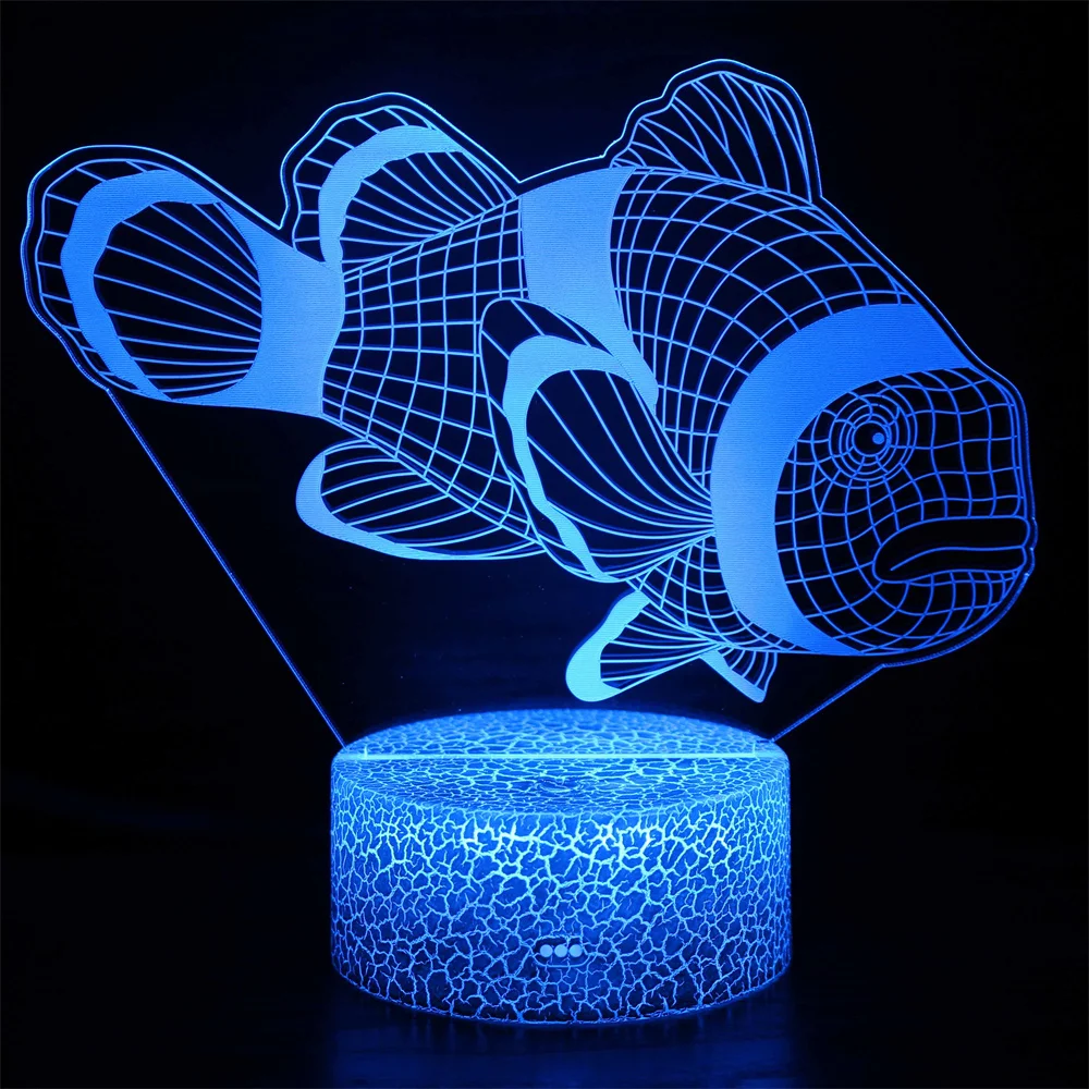 Creative Fish 3D Lamp USB LED Night Light Remote Touch Switch 7 Color Change Desk Lamp for Kids Bedroom Decor Gifts Toys Fish