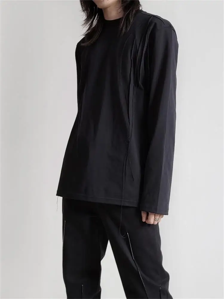 

Футболка мужская с длинными рукавами, универсальная темная Свободная рубашка с плиссировкой, для отдыха и городского спорта, большие размеры, весна-осень