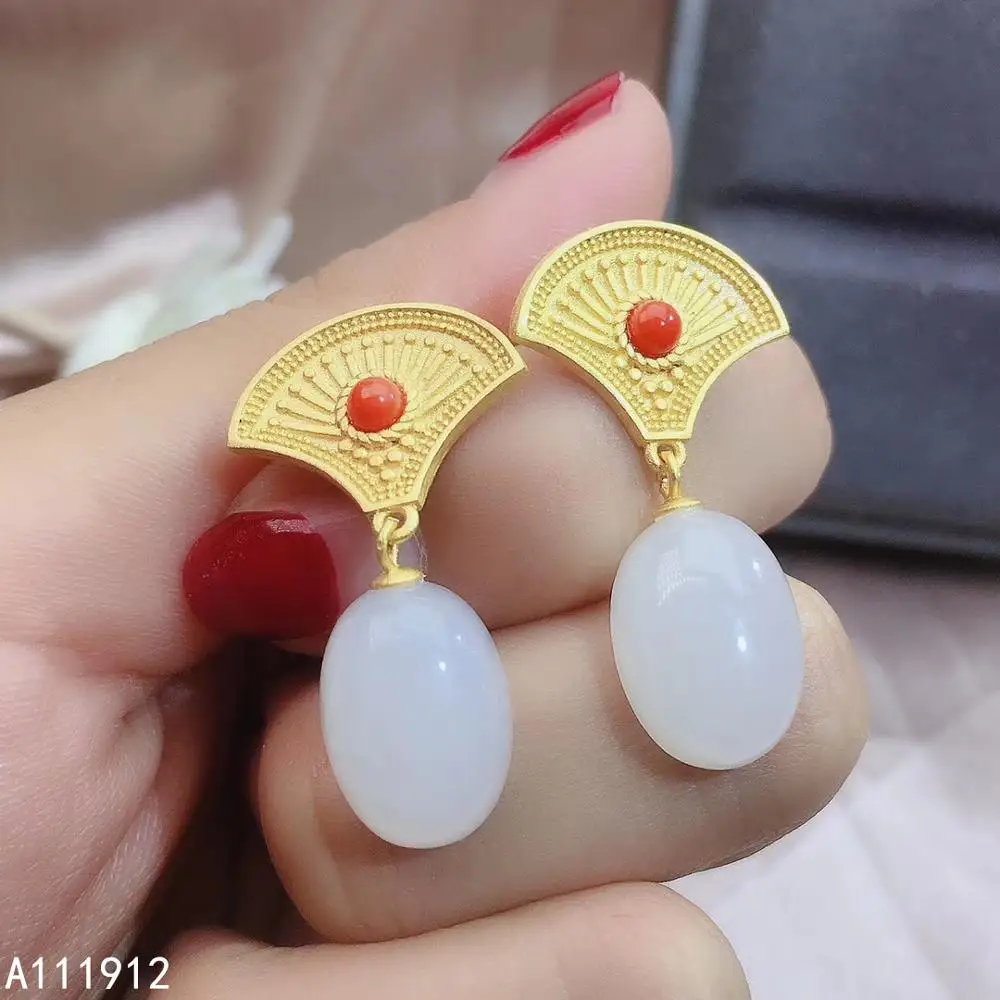 

KJJEAXCMY fine jewelry natural White Jade 925 sterling silver women earrings support test luxury