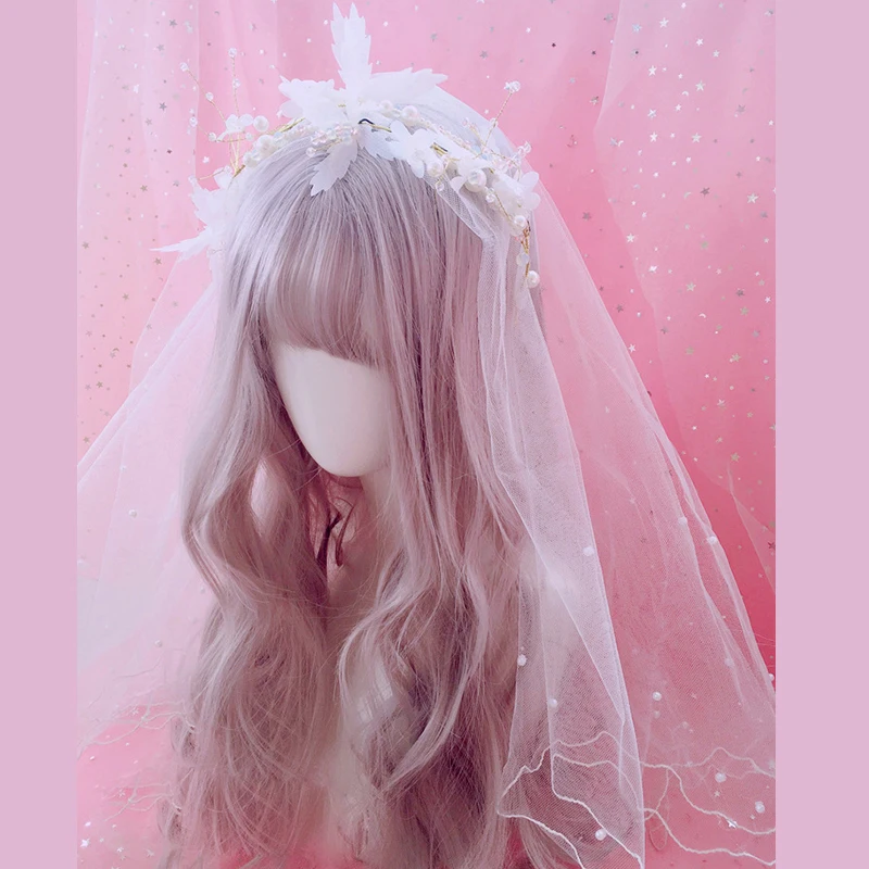 Lolita Lace Pearl Veil Veil, Gaze Cosplay, Acessório De Cabelo