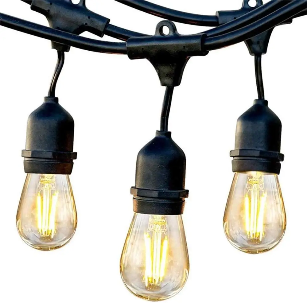 15M 15Bulbs LED S14 String Lights E27 LED Retro Edison Filament Bulb Outdoor Garden Patio Holiday Wedding Light String