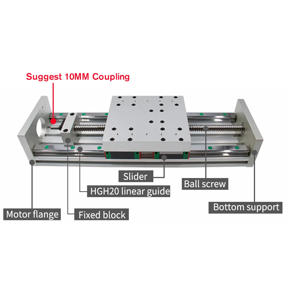 HLTNC CNC kit linear stage travel length 100mm-1500mm suit for Nema23 Nema34 SFU1605 SFU1610 HGR20 linear guide for CNC parts